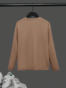 SHEIN Boys' Solid Color Half-Zip Polo Long Sleeve T-Shirt - Khaki - View 2