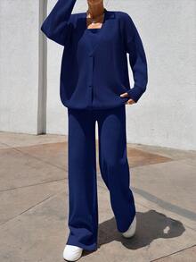 EURMUSE Women 3 Pieces Set TOP CARDİGAN AND PANTS - Navy Blue - View 7