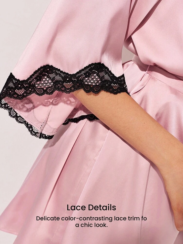 Sexy Satin Lace Nightdress Lingerie Pajama Robe