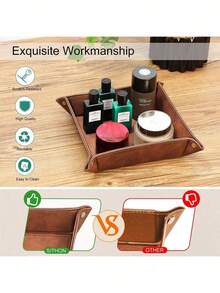 1pc Foldable Leather Desk Organizer Tray – PU Jewelry Box & Organiser For Keys, Remote, Rings, Earrings | Stylish Storage Box For Small Items, Accessories, And Home Decor Back To School - 彩色 - 查看 4