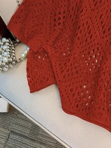 GlowEve CURVE 大码女款镂空七分袖针织毛衣 - 亮橙色 - 查看 4