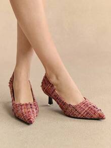 Rosivie Giày cao gót hở mũi cho nữ, màu đen, họa tiết chắp vá, thanh lịch khi đi làm, đi làm, giày trang trí khóa bên hông thời trang - Nhiều màu - Xem 1