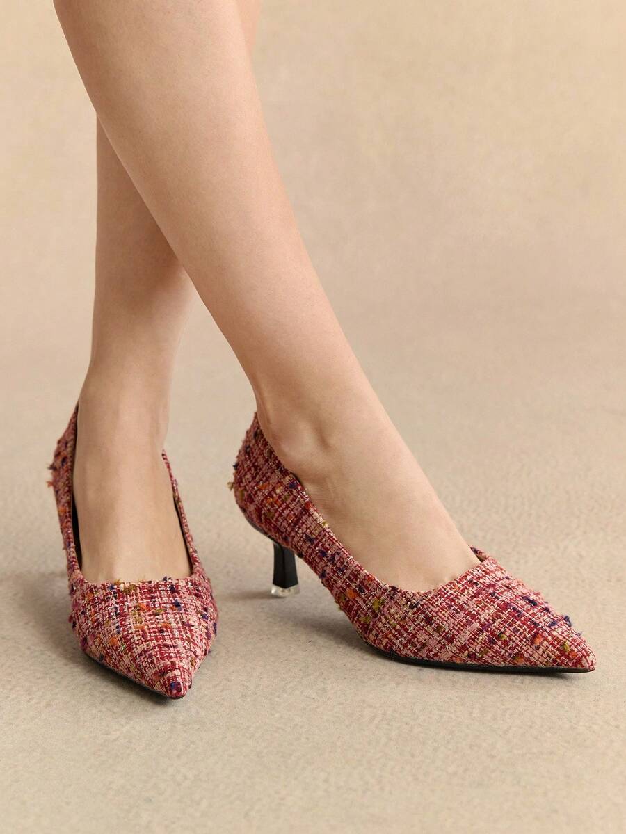 Rosivie Giày cao gót hở mũi cho nữ, màu đen, họa tiết chắp vá, thanh lịch khi đi làm, đi làm, giày trang trí khóa bên hông thời trang - Nhiều màu - Xem 1