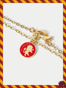 HARRY POTTER X SHEIN 1件可爱狮子图案双环巫师帽吊坠手链，优雅锆石手链 - 金色 - 查看 2
