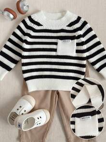 PrepCrw Baby Boy Preppy Black And White Striped Pullover Sweater,In Fall/Winter