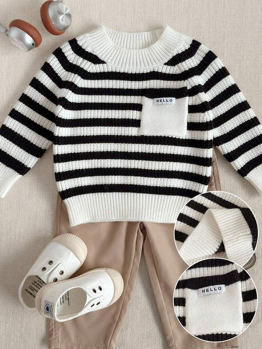PrepCrw Baby Boy Preppy Black And White Striped Pullover Sweater,In Fall/Winter