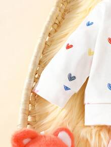 Newborn Baby Girl's White Sweater With Printed Cat Pattern Long-Sleeved Top Matched With Pink Striped Pants 2-Piece Set. Fashionable And Cute Cartoon Style, Comfortable Fabric, Suitable For Photography And Outdoor Activities Fall Winter - Multicolor - View 5