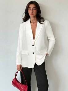 Aloruh Áo khoác Blazer nữ dáng rộng tay dài, họa tiết xám tối giản, thoải mái khi đi làm vào mùa thu/đông - trắng - Xem 1