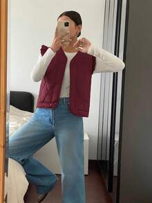 Siren Gaze Chaqueta sin mangas de unicolor casual para mujer, otoño/invierno