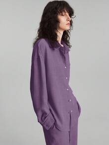 Ontre 2025年秋季女士两件套服装，包含长裤和长袖衬衫，适合海滩度假、音乐节、派对、商务休闲、办公室、优雅上衣、休闲衬衫、圣诞节、新年等场合。 - 紫色 - 查看 5