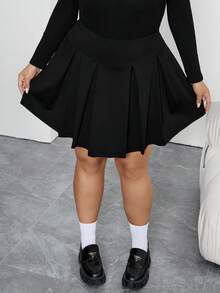 SHEIN CURVE+ Váy đen trơn màu tối giản mặc hàng ngày cỡ lớn - màu đen - Xem 9