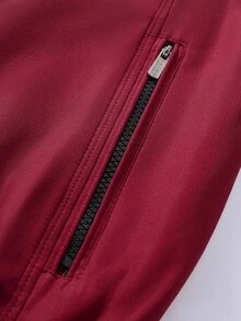 Calvornis Áo khoác nam tay dài có khóa kéo màu tương phản rộng rãi, phong cách Old Money, mùa thu - Màu Đỏ Sâu - Xem 4