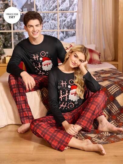 CoupledUp Set de pijamale pentru bărbați, cu mânecă lungă și pantaloni, în carouri, de Crăciun, pentru cupluri, asortat, pentru cupluri, pentru sărbători, pijamale de Crăciun, asortate, pentru cupluri, pijamale de Crăciun, asortate, pentru cupluri, pijamale de Crăciun, asortate, pentru cupluri, pijamale de Moș Crăciun, seturi de pijama în carouri, pantaloni de pijama, haine de toamnă și iarnă