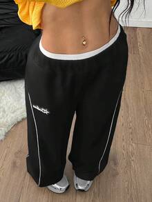 Coolane Quần jogger rộng thùng thình vá màu xám dành cho nam và nữ mặc khi về quê mùa hè theo phong cách tối giản, cơ bản, thể thao, thường ngày, dạo phố - màu đen - Xem 5