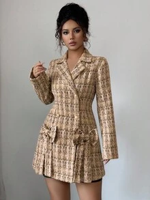 Selianne Women's Elegant Autumn/Winter Waist-Cinched Jacquard Textured Fabric Bow Design Simple Commuter Outdoor Long Jacket - Multicolor - View 5