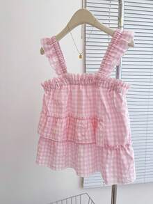 INAWLY Women's Plaid Ruffle Hem & Sleeve Blouse - Baby Pink - View 4