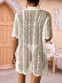 Swim Vcay 鏤空前紐扣和服罩衫 - 杏色 - 查看 2