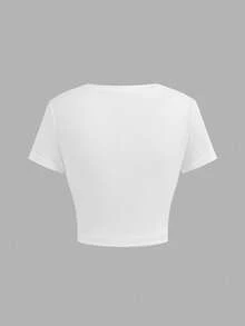 SHEIN Girlism 少女 Y2K 牛仔外观蝴蝶图案白色 T 恤和蓝色阔腿牛仔裤套装，少女暑假服装