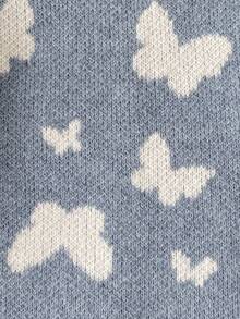 SHEIN 少女厚羊毛混纺针织毛衣，圆领长袖，蝴蝶提花图案，温暖柔软，适合万圣节、圣诞节、秋冬季 - 藍色 - 查看 5