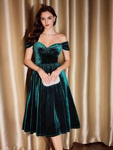 Vintamour 复古优雅女式连衣裙，带口袋，天鹅绒节日派对礼服 女式秋装 女式秋装 女式秋装 女式冬装 女式秋装 女式冬装 女式万圣节服装 圣诞女装 女式圣诞服装 沙特国庆节服装 派对礼服 优雅派对礼服 优雅派对礼服 女式优雅礼服 优雅礼服 绿色礼服 新年 - 綠色 - 查看 4