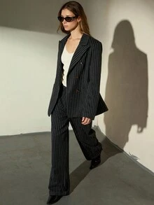 Aveloria Modichic 羊毛条纹双排扣简约优雅女士西装套装，秋冬 - 彩色 - 查看 3