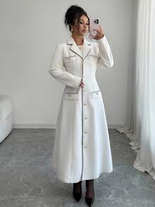 SHEIN Clasi Latest Autumn/Winter Contrast Color Long Sleeve Lapel Collar Elegant Overcoat For Women - Multicolor - View 3