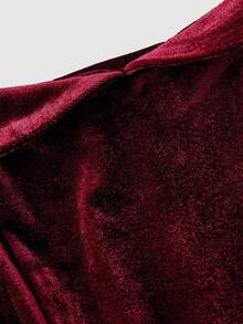 SHEIN MOD 露肩V腰连衣裙，适合派对、约会、生日庆祝、下午茶和节日、万圣节、哥特式 - 酒紅色 - 查看 5