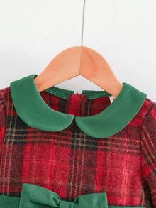 Cozy Pixies Vestido de Manga Longa com Gola Peter Pan e Cintura Marcada para Meninas, Confortável e Versátil, Adequado para Uso Casual, Escola, Esqui, Uso Diário, Esportes, Festas, Outono/Inverno. Forro Térmico, Reforçado para Clima Frio. Vestido de Natal para Bebê Menina, Vestido Vintage para Bebê Menina em Bordô, Vestido Xadrez Vermelho para Bebê Menina, Vestido de Natal Xadrez para Bebê, Vestido de Natal Tartan para Bebê Menina - Vermelho - Visão 6