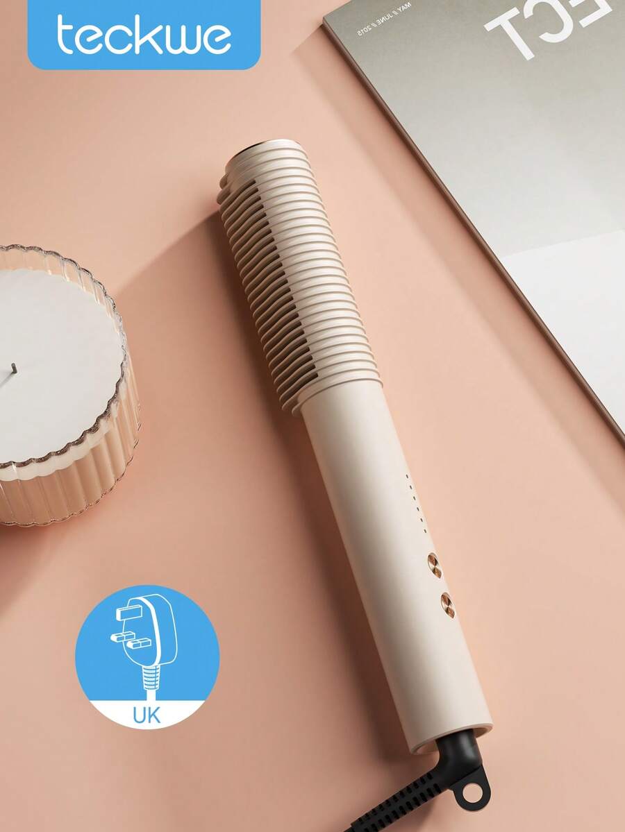 Teckwe Portable Straightening And Curly Comb, 3D Thermal Straightening Brush, Million Negative Ionic For Less Frizz, 30s Fast Heat-Up & Auto-Off, PTC Ceramic Heating, Anti-Scald Design & 5 Temp Selection-UK Plug, Easily For Home Salon Graduation Birthday Travel Halloween