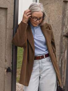 Vivie Lora 女士宽松翻领长袖大衣冬季外套 - 棕色 - 查看 2