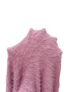 Flirla Suéter rosa con lentejuelas brillantes de moda para mujer de talla grande de otoño/invierno - Rosa - Ver 8