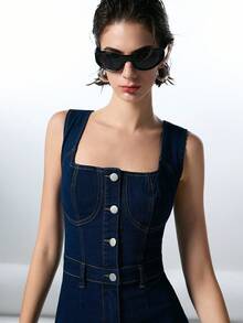 LYSMO 2025 Minimalist Autumn And Winter New Styles Casual Button Waist Sleeveless Women Denim Overalls/ Winter Clothes For Women/Women's Winter Denim Overalls /Christmas/Christmas Clothes /Christmas Outfit For Women/Christmas Women's Clothing /New Year Clothes / New Year Women /Clothes For New Year/ New Year Women's Clothes / Thanksgiving Outfit For Women/Thanksgiving Overalls/ Stylish Women's Denim Blouses / Stylish Clothing Collection /Denim Overalls/Waisted Denim Overalls/Y2K - Dark Wash - View 5