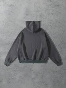 ROMWE MEN Street Life Men's Loose Fit Drop Shoulder Casual Hoodie With Rhinestone Decor, Dark Grey, Fall - Dark Grey - View 2