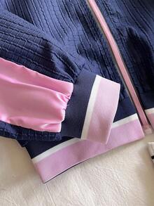 Veste de sport à manches longues pour l'extérieur, style Y2K avec imprimé papillon, col côtelé et cordon de serrage, en tissu texturé mode, convenant pour le printemps, l'automne et l'hiver - Noir - Voir 4