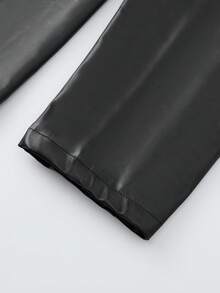 Rometta Plus Size Women Lapel Zip Front Asymmetric Hem Faux Leather Jacket Winter Fall Autumn - Black - View 3