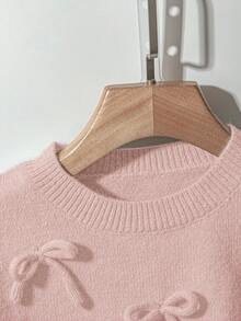 GlowEve Pull à manches courtes avec nœud décoratif, couleur unie, style décontracté, automne - Vieux Rose - Voir 3