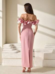 CLARA VERO 3d Flower Effect White Midi Length Dress - Pink - View 2