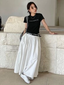 DAZY Áo thun nữ ngắn tay in chữ cho mùa hè - màu đen - Xem 2