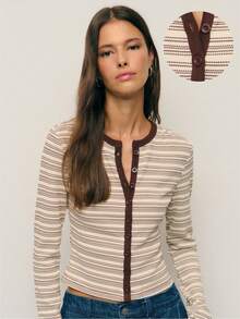 Nöista Long-Sleeve Knit Cardigan With Contrast Trim And A Fitted Silhouette, Offering A Retro-Inspired Layering Piece Ideal For Women's Winter Outfits; Perfect For Casual Seasonal Styling, Pairing With Blouses Or High-Waisted Pants, And Creating Polished Looks For Everyday Wear, Christmas Gatherings And Refined New Year Ensembles.