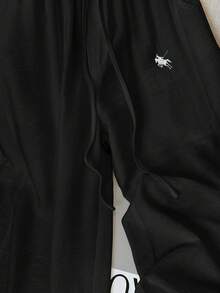 Jouncy 女式抽绳腰带骑士印花口袋宽腿宽松常规裤 - 黑色 - 查看 7