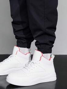 Claim Dot Loose-Fit Men's Flip Pocket Cargo Pants With Cartoon Print, For Fall - Navy Blue - View 8