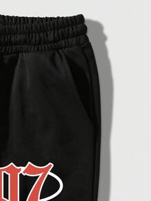 ROMWE MEN Street Life Men's Black & Red Flame Star Print Flared Leg Casual Pants, Autumn/Winter - Multicolor - View 4