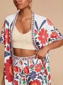 Travachic 2 件套女士度假宽松梭织短袖衬衫和高腰宽松短裤 - 白色 - 查看 7