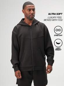 Sudadera con capucha de ajuste holgado y caída de hombros con cremallera para hombre, estilo casual, para otoño/invierno, de manga larga