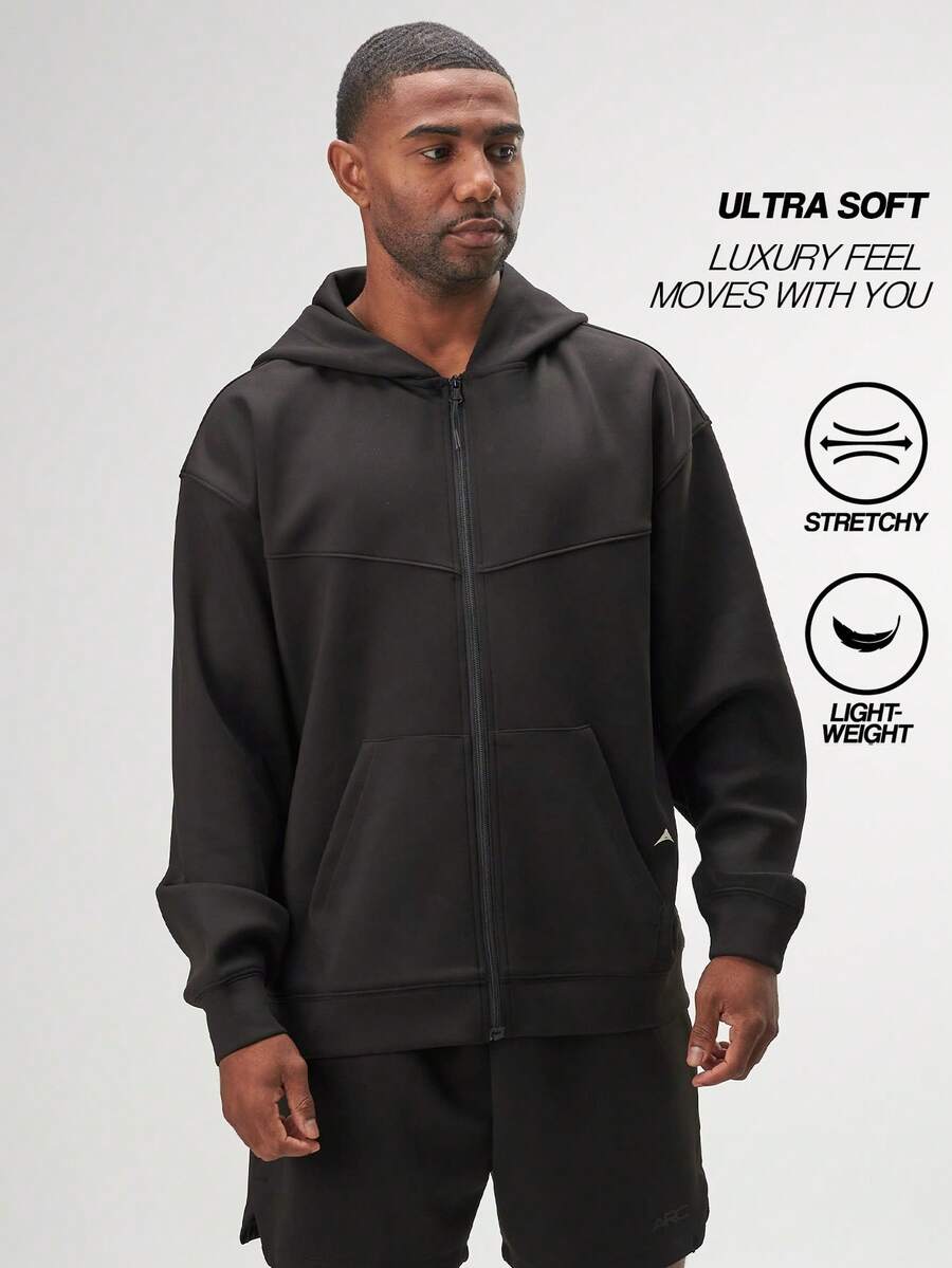 Sudadera con capucha de ajuste holgado y caída de hombros con cremallera para hombre, estilo casual, para otoño/invierno, de manga larga