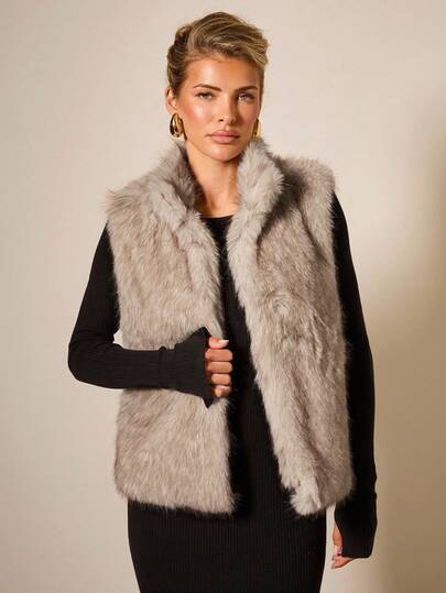 COSMINA 女式简约人造毛皮无袖立领夹克