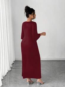 Elenzga Plus Twist Front Asymmetrical Hem Dress - Burgundy - View 2