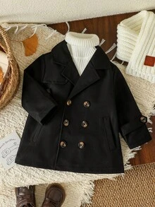 SHEIN Baby Boy Elegant And Fashionable Khaki Medium-Length Trench Coat, Suitable For Spring And Autumn, Suitable For Daily Wear, Outings, Vacations, And Parties Fall Winter