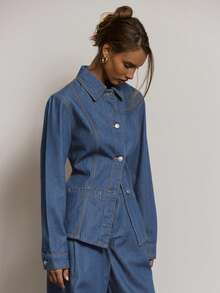 MUSERA Áo khoác denim dài tay ôm dáng, cổ bẻ, thích hợp cho kỳ nghỉ hè, du lịch, phong cách thường ngày, dễ thương, thanh lịch, cá tính, dành cho phái nữ, trang phục công sở mùa thu đông, mùa xuân. - Rửa trung bình - Xem 3