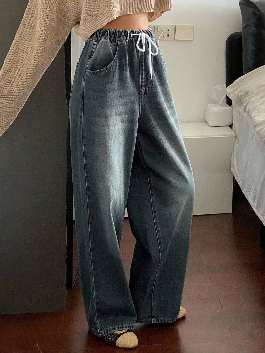 Livesso Pantalon en jean décontracté ample et clair pour femmes - Jean brut - Voir 1